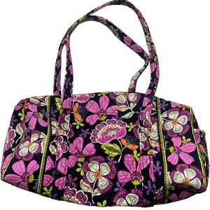 Vera Bradley pirouette pink medium duffel bag floral black retired